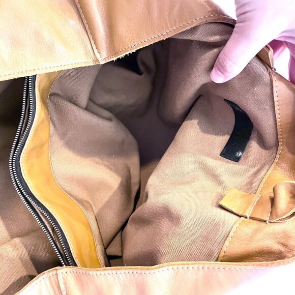 NewbarK Tan Leather Slouchy Oversized Tote Top Handle Bag - Picture 8 of 9